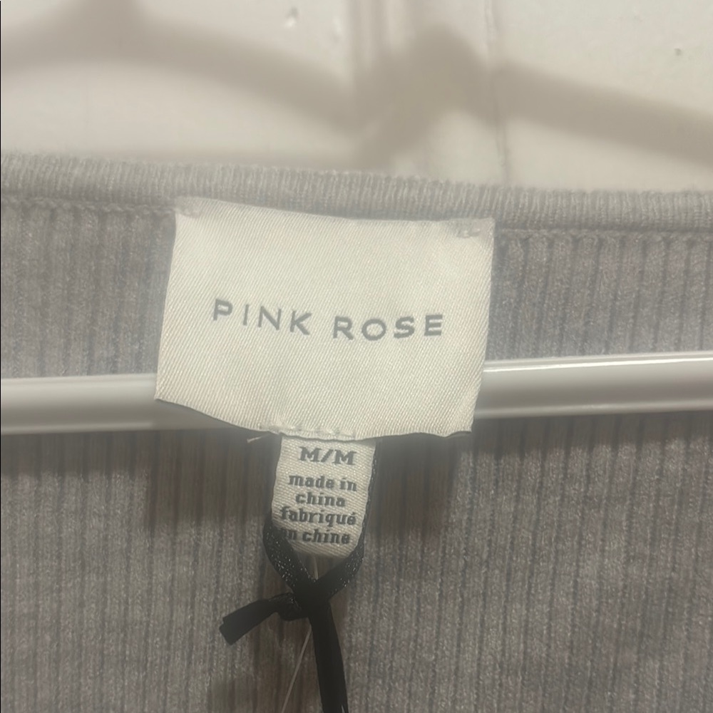 Pink Rose Gray Ribbed Top - Picture 3 of 4